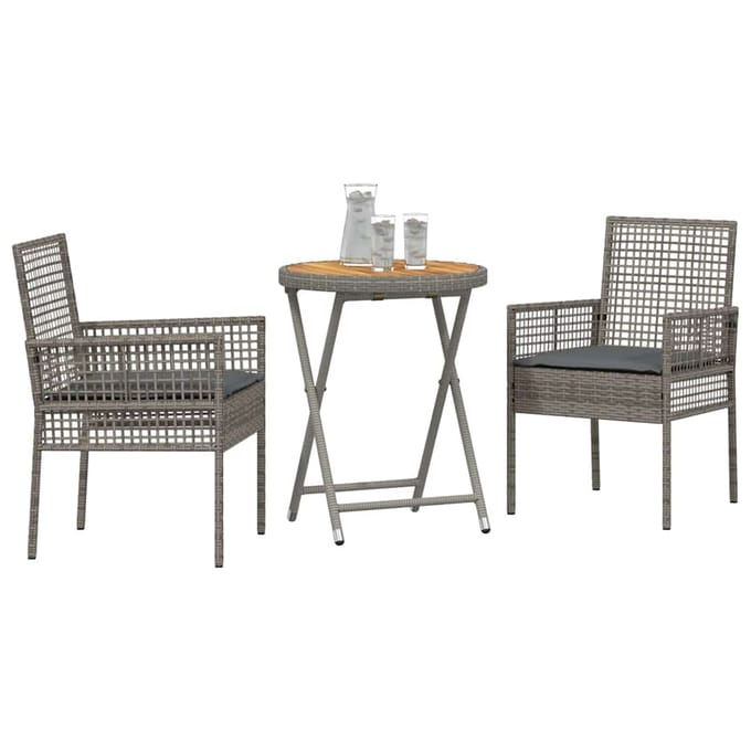 vidaXL - Tuin - Bistro - Set - 3 - st - Grijs - poly - rattan