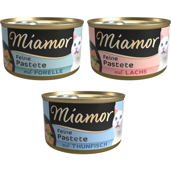 12 x 85 g Miamor Pastete natvoer voor katten + 50 g Miamor Kissies met eend gratis! - Mixpakket Vis (3 Soorten)