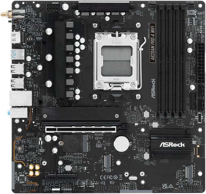 ASRock A620AM PRO-A WiFi Moederbord - AMD A620A - AMD AM5 - DDR5 RAM - Micro-ATX