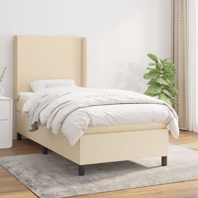 vidaXL - Boxspring - met - matras - stof - crèmekleurig - 90x200 - cm
