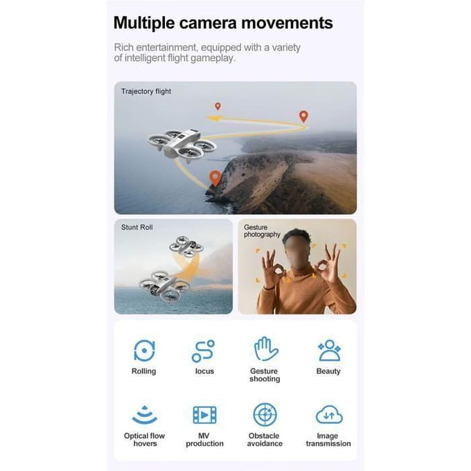 Mini drone - BYTELIKE - Double caméra 4K - Évitement d'obstacles - Autonomie 6 min - Léger gris grijs