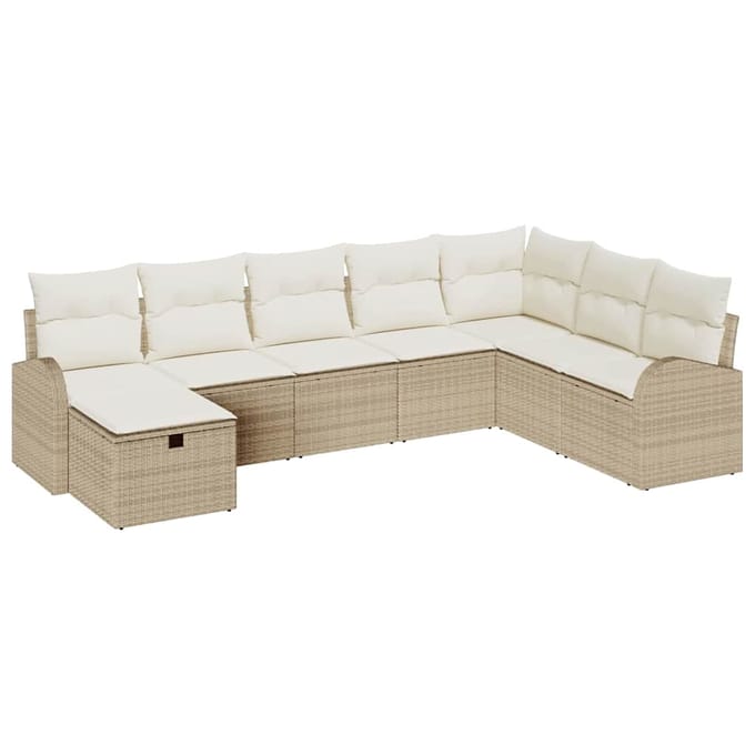 vidaXL Bankstel 8 st beige en crèmekleurig poly rattan