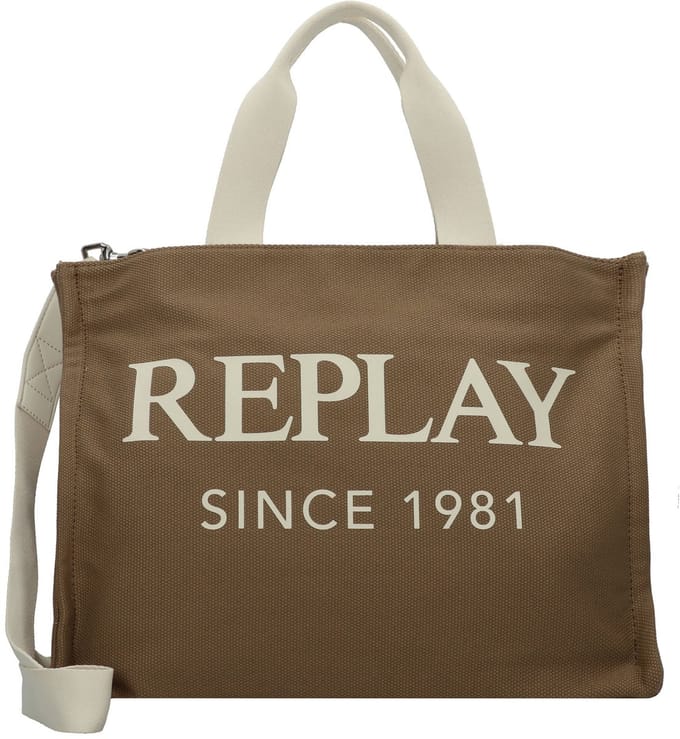 REPLAY Schoudertas Shopper Shoulder Bag Canvas-Brown Bruine