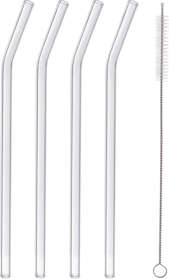 Rietjes Glas met Borstel 20 cm 5 delig - voor Dranken - Drinkrietjes