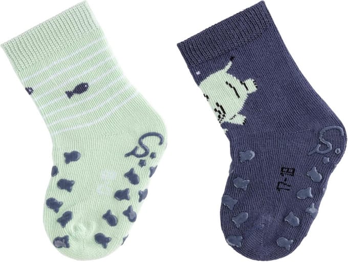 Babysokken Antislip met Nijlpaard en Visprint - Dubbelpak