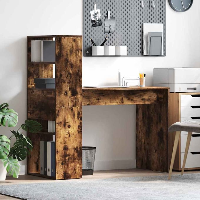 vidaXL - Bureau - Rook - Eiken - Bewerkt - hout - 113 - x - 54 - x - 120 - cm
