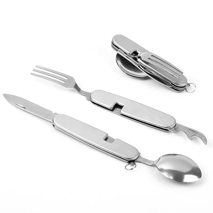 Multitool Draagbare picknickkamplepel Vouwvork Vork Bestek Serviesgoed Mes Bestek Fles Blikopener Multitool Buiten white