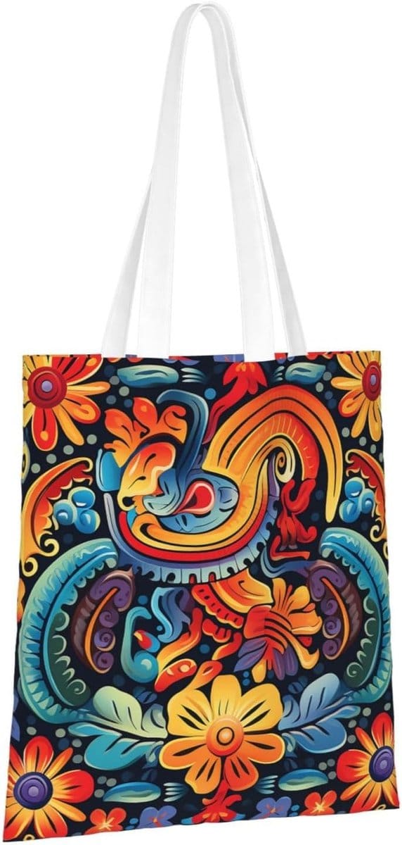 Grote Canvas Schoudertas met Bloemenprint voor Dames - Herbruikbare Shoppertas