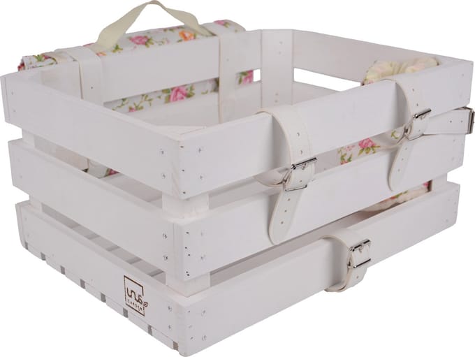 UNUS® Fietskrat in wit met picknickkleed & fleshouder voor achterop