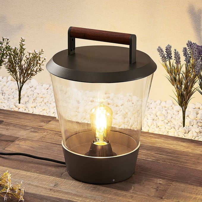 Lucande - Terraslampen - 1licht - aluminium, polycarbonaat - H: 39.3 cm - E27 - antraciet, transparant