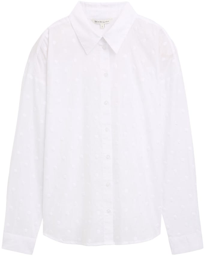 Tom Tailor Denim - Overhemdblouse met stippenpatroon - Maat M - White