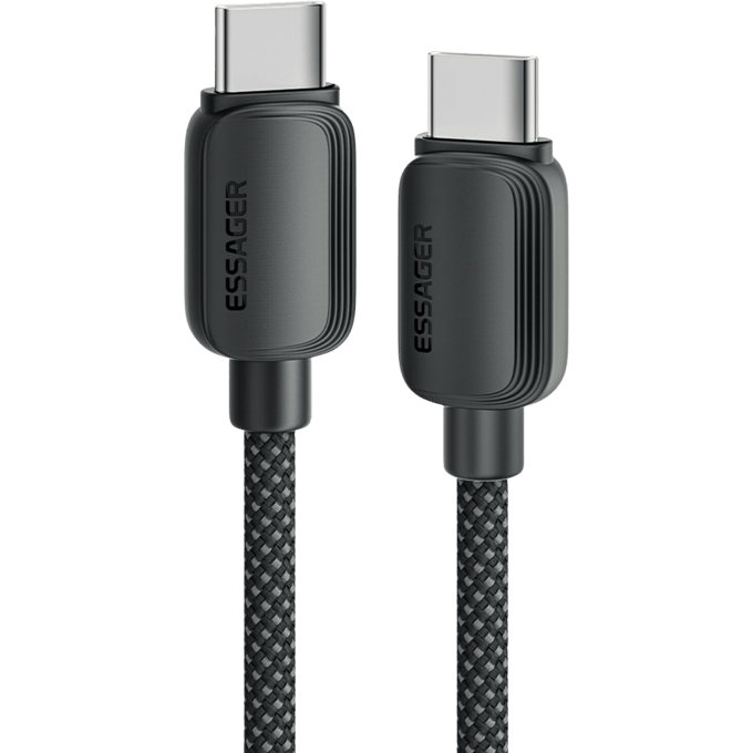 Essager 100W Gewoven Smartphone en Laptop USB-C naar USB-C Kabel Zwart 2m