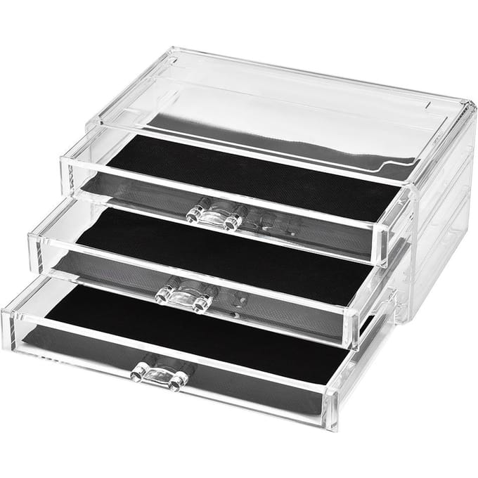 Three tier Transparent Makeup Desktop Drawers Table Cosmetic Storage Box Holder black