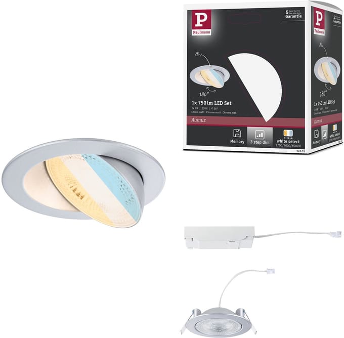 LED-inbouwlamp White Select Aumus Losse spot rond 105 mm 90° 5W 700lm 230V dimbaar White Select Chroom mat