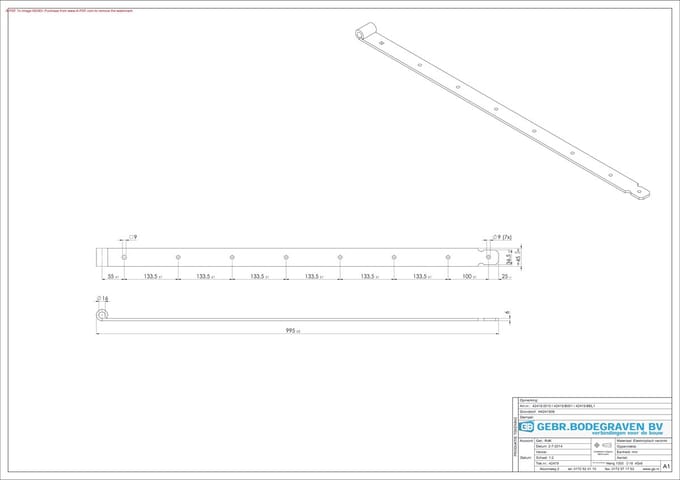 GB Bladscharnier duimgeheng     1000mm 45x6  42419