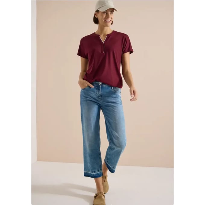 Shirt met splitnek in effen kleur