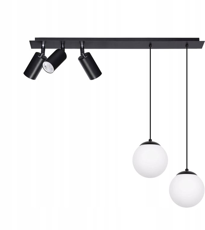 Zwarte Plafondlamp met Glazen Bollen en Richtbare Spots