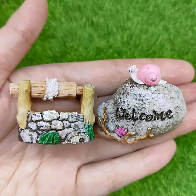 Een Miniatuur Wonderland Putbeeld - Handgemaakte Hars Collectie Micro Landschap Decoratie beige