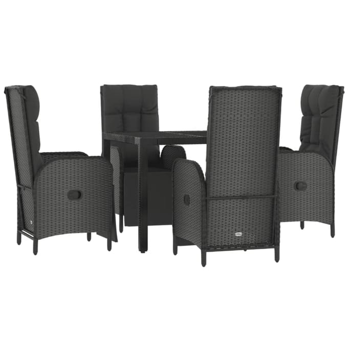 vidaXL - 5-delige - Tuinset - met - kussens - poly - rattan - zwart