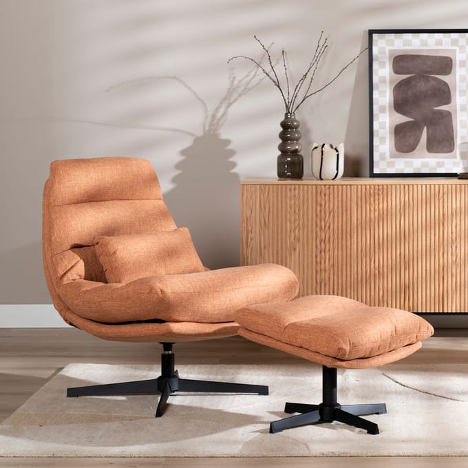 Bronx71® Draaifauteuil met hocker Cristo linnen koper