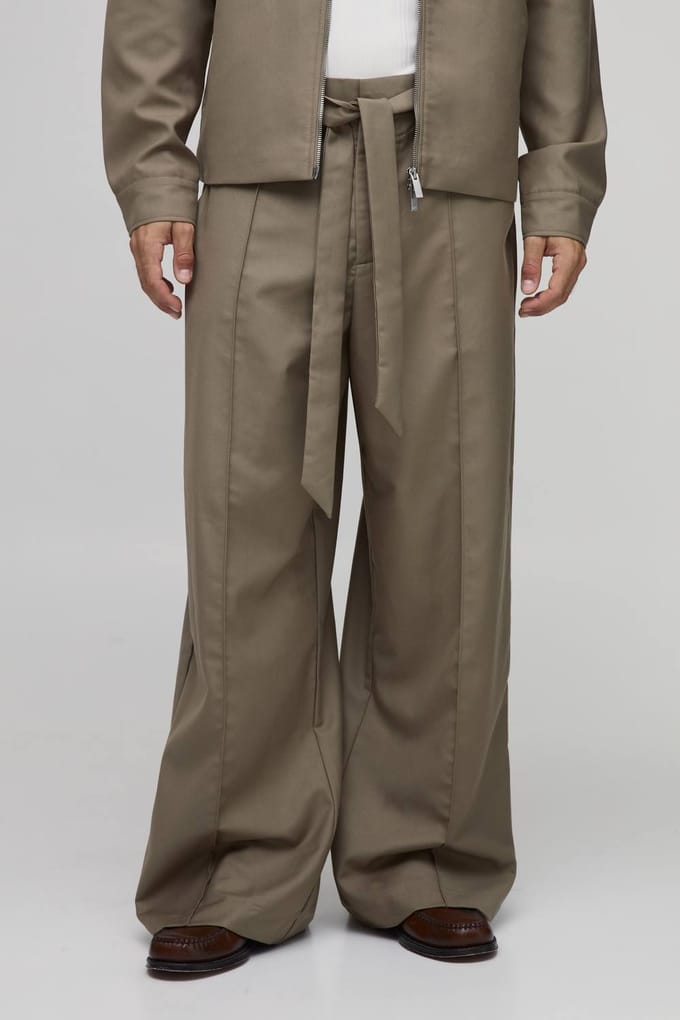 Wijde Getailleerde Broek Met Plooien In Coördinerende Set | Taupe | Size 32