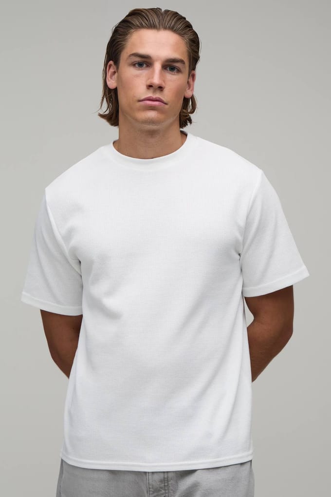 Essentieel Regular Fit Wafel T-shirt | White | Size Medium