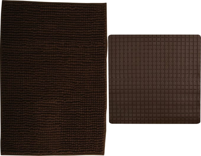 MSV Douche anti-slip mat en droogloop mat - Sevilla badkamer set - rubber/microvezel - bruin