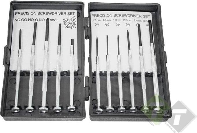 Precisie schroevendraaier set, 11 delig, platkop, kruiskop