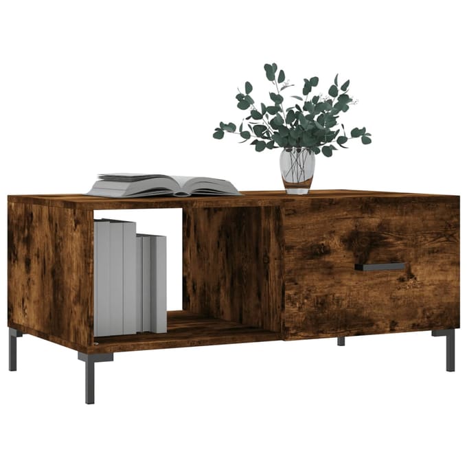 vidaXL - Salontafel - 90x50x40 - cm - bewerkt - hout - gerookt - eikenkleurig