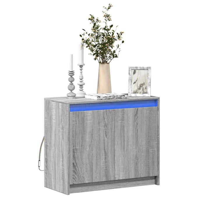 vidaXL - Dressoir - met - LED - 72x34x61 - cm - bewerkt - hout - grijs - sonoma - eiken