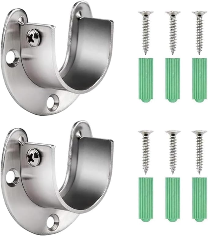 Cabinet Hanging Brackets - 2 Pieces Stainless Steel Curtain Track Brackets - Wardrobe Rail Fixings - U-Shaped Ceiling Shower Rail Fixing Bracket 25mm