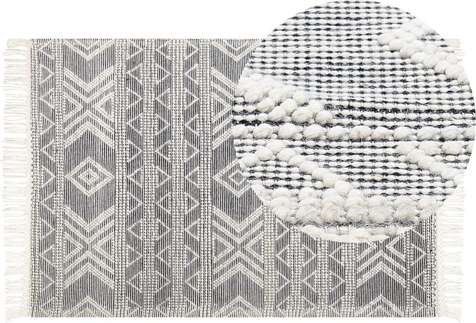 PAZAR - Modern vloerkleed - Zwart/Wit - 160 x 230 cm - Wol