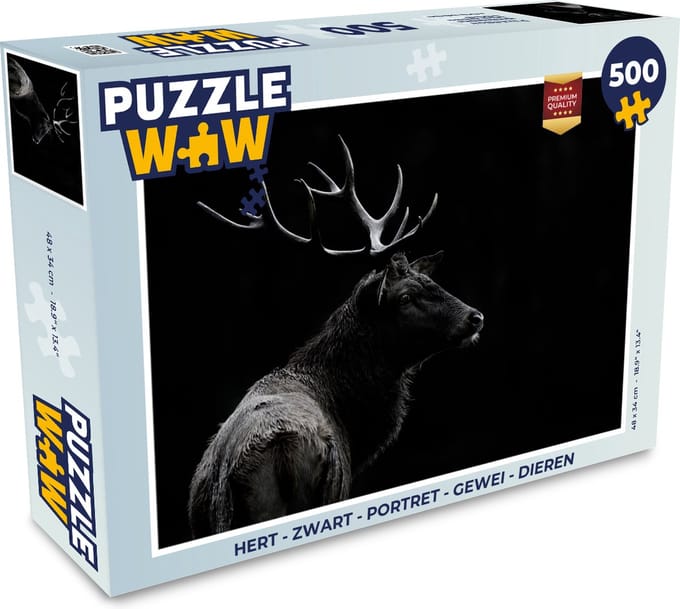 Puzzel Hert - Zwart - Portret - Gewei - Dieren - Legpuzzel - Puzzel 500 stukjes