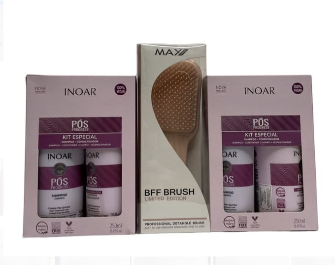 ***2 X Inoar Pos Progress Keratine Shampoo & Conditioner 250 ML & PRO BFF BRUSH***