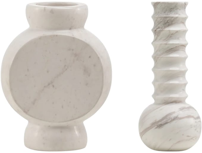 Marmeren Geschenkset: Vazen Ribbed & Circle Wit