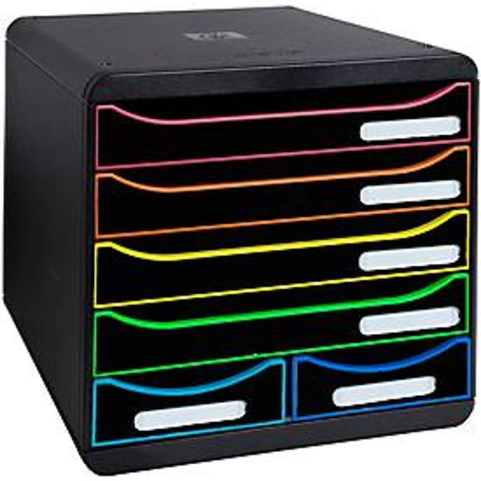 Exacompta BIG BOX MAXI Black Office Zwart/Harlekijn, 6 open laden (4 grote/2 kleine) A4/A4+, stil, 25 jaar