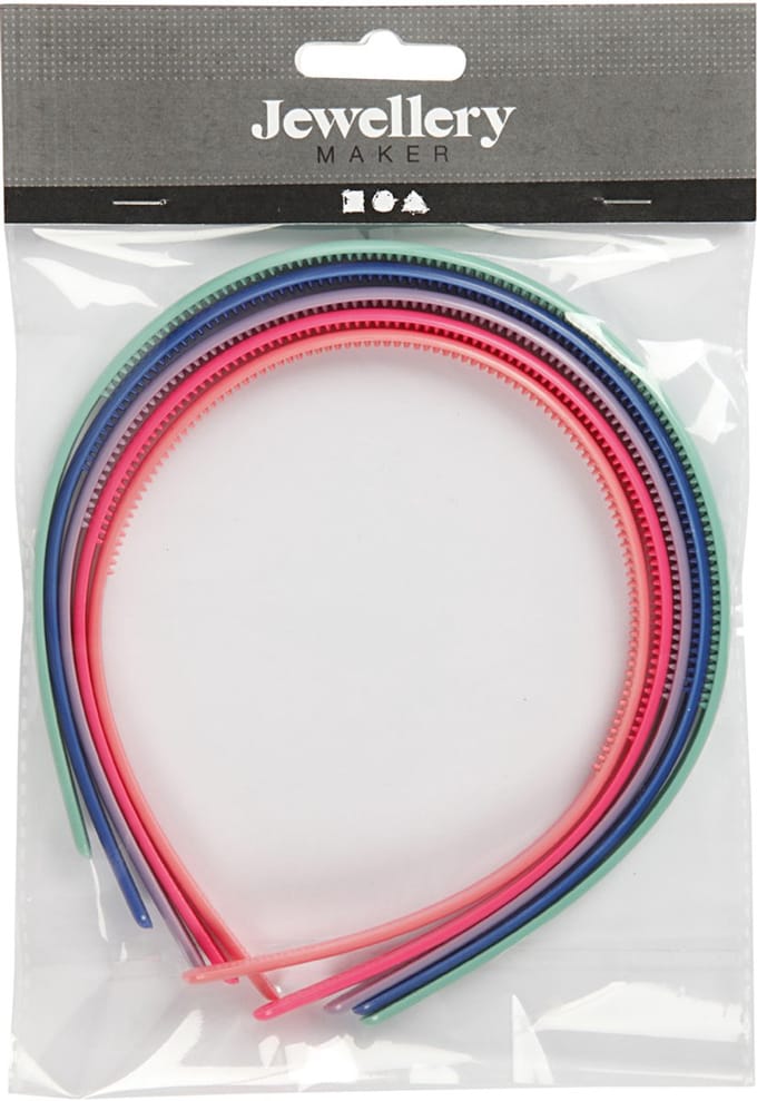 Haarbanden, B: 8 mm, diverse kleuren, 5 stuk/ 1 doos