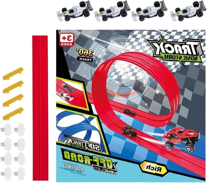 Flexibele Racebaan - Oprolbare Speelbaan - Creatief Spelen - Anti-Glij Zuignap - 4 Meter - Rood