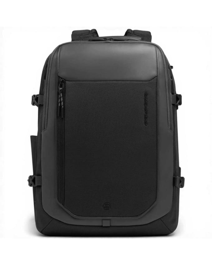 Piquadro Bagmotic Pro Unisex Black Leather and Fabric Rugzak met Laptop 15,6' en iPad