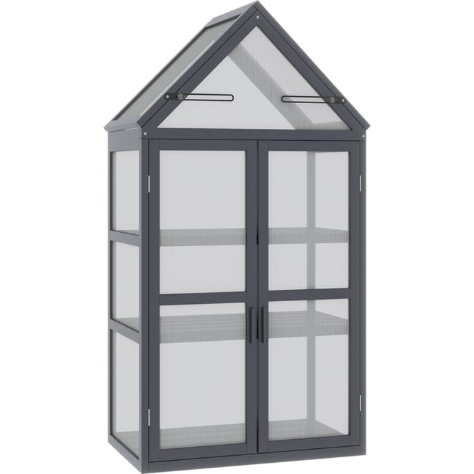 Outsunny kas - dennenhout - polycarbonaat - grijs
