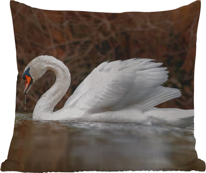 Sierkussen Buiten - Zwaan - Water - Dieren - Vogel - 60x60 cm - Weerbestendig
