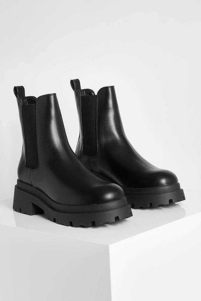 boohoo Dames Chunky Chelsea laarzen met dubbele zool | Black | Maat: 8