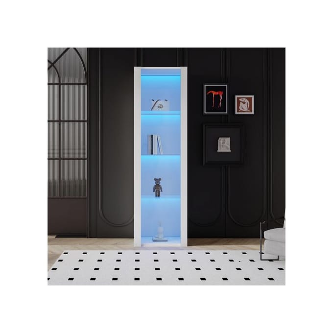 Vitrine blanche brillante avec éclairage LED, 3 étagères en verre, 55*38*166 cm, vitrine