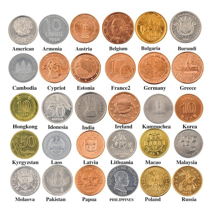 15 ou 30 pièces de monnaie commémoratives de 30 pays au hasard 30pcs beige