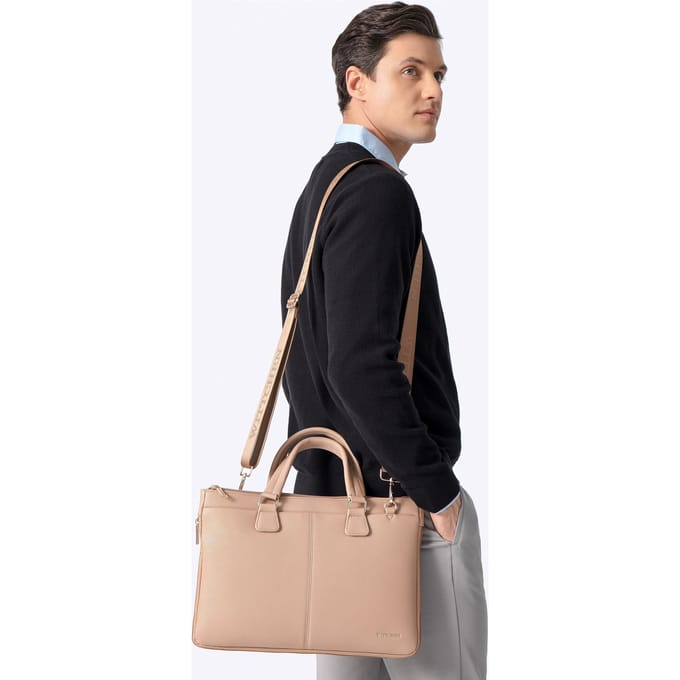 Wittchen 14,5-inch laptoptas voor heren van kunstleer, beige, beige, eco-leer