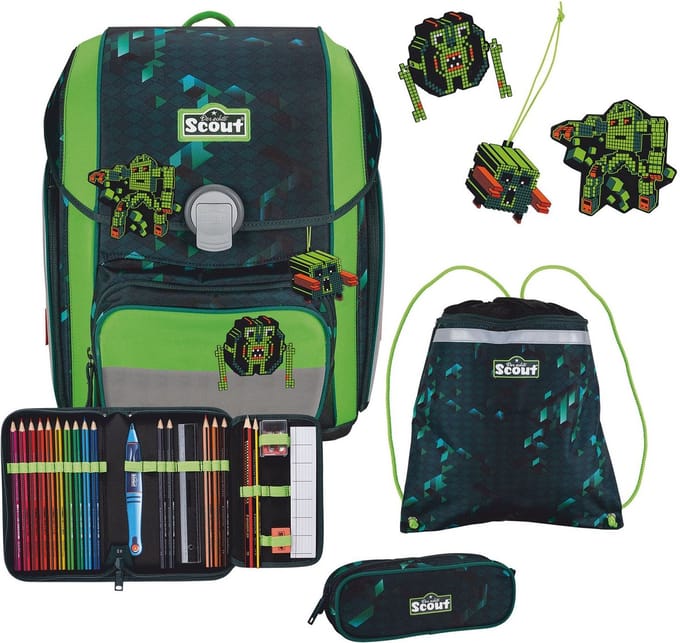 Scout Schooltas Basic Genius Set 4-delig Cubes Donkergroen