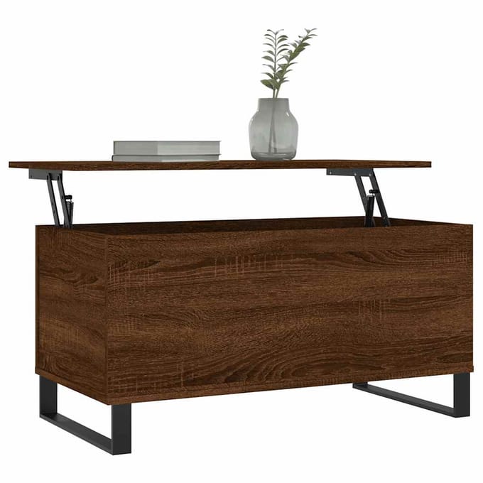 vidaXL - Salontafel - 90x44,5x45 - cm - bewerkt - hout - bruin - eikenkleur