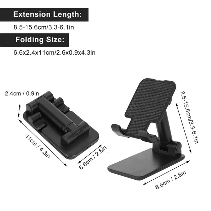 Support de bureau réglable Support Pliable Face Miroir pour Téléphone Mobile Tablette Noir noir