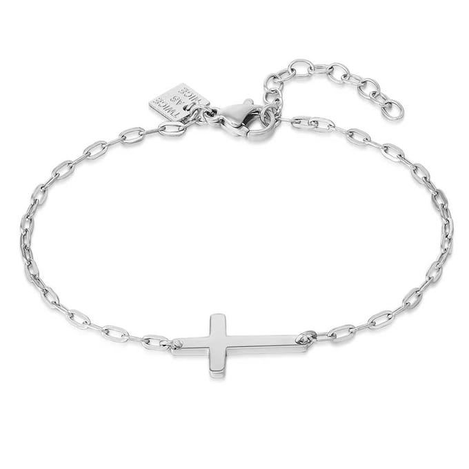 Twice As Nice Armband in edelstaal, kruis, ovale schakels 15cm+3cm