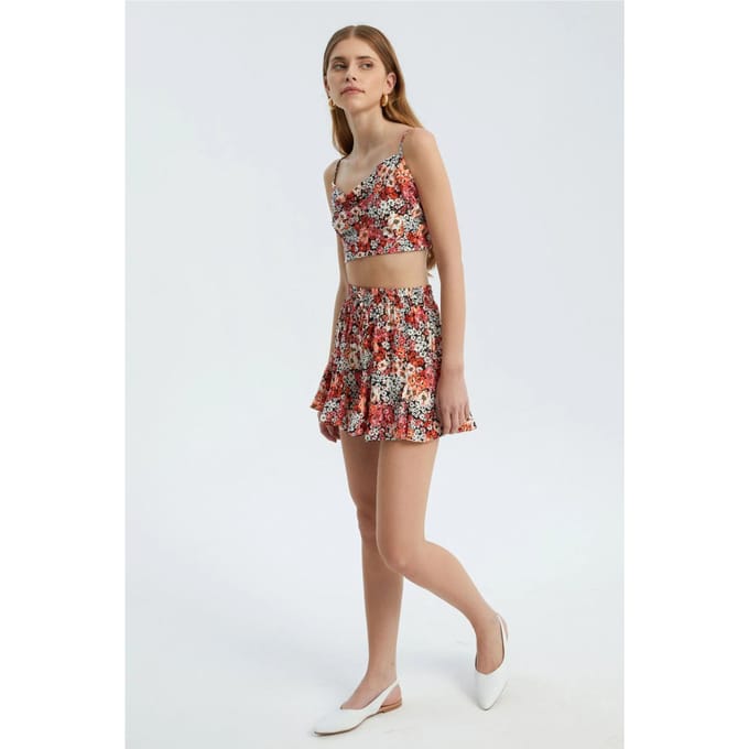 Bloemen Hoge Taille Elastische Taille Ruches Short